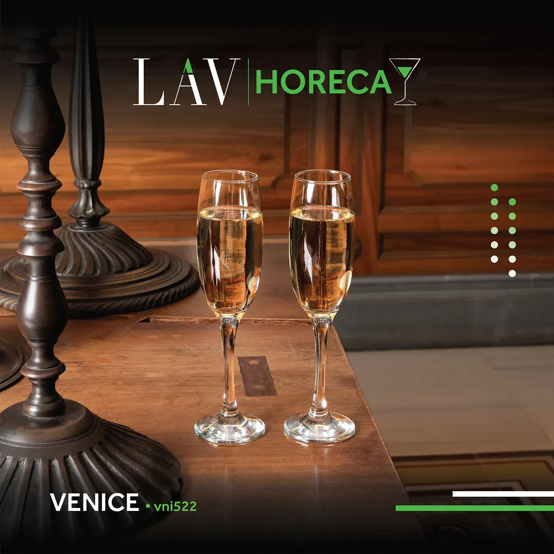 LAV HORECA VNI522 - 7.5 oz Champagne Flute Glass, 9" Height, Soda Lime Glass - 12/Case
