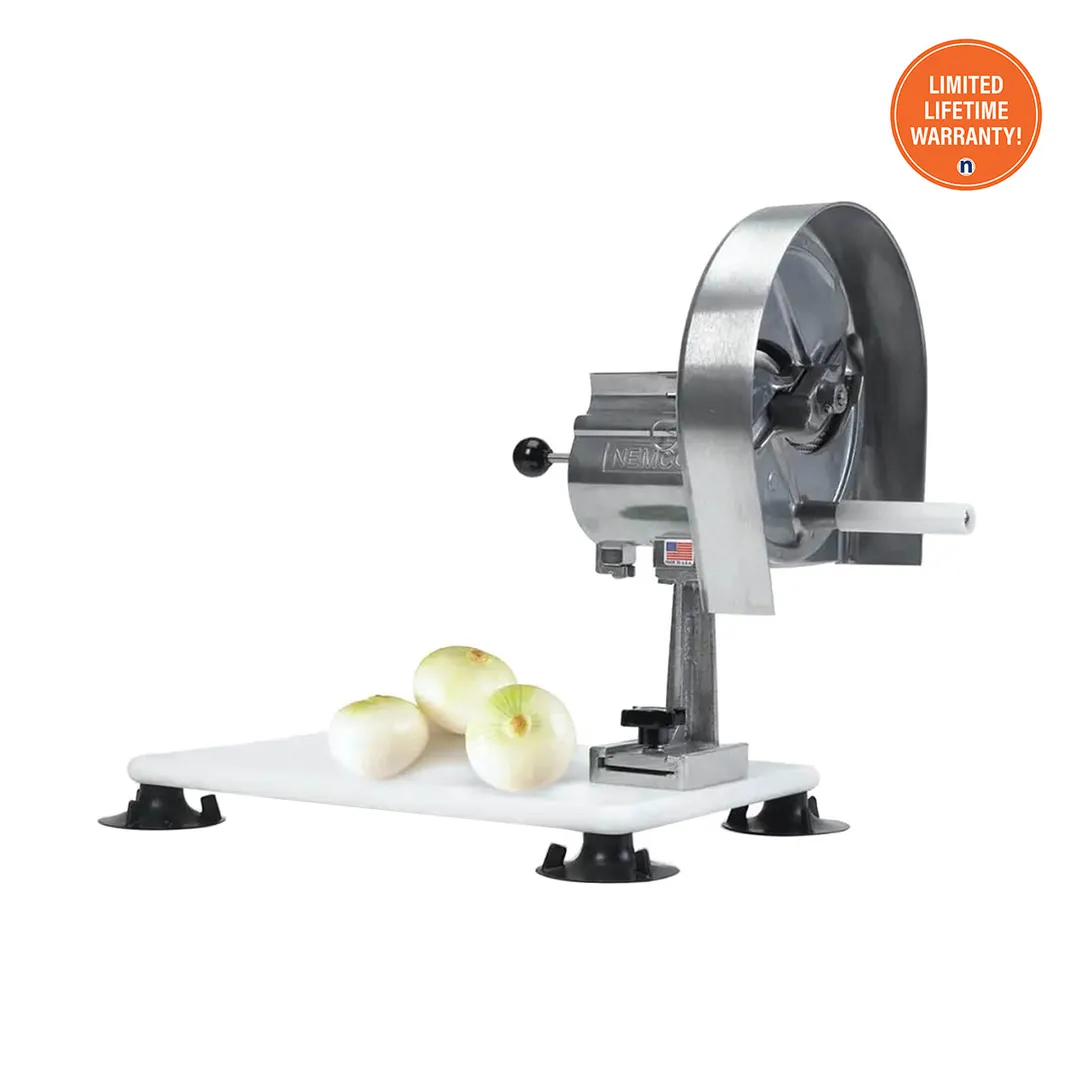 Nemco 55200AN Adjustable Manual Fruit & Vegetable Slicer, 12.5" Width, Alum & St, 1/16"–1/2" Slice Countertop