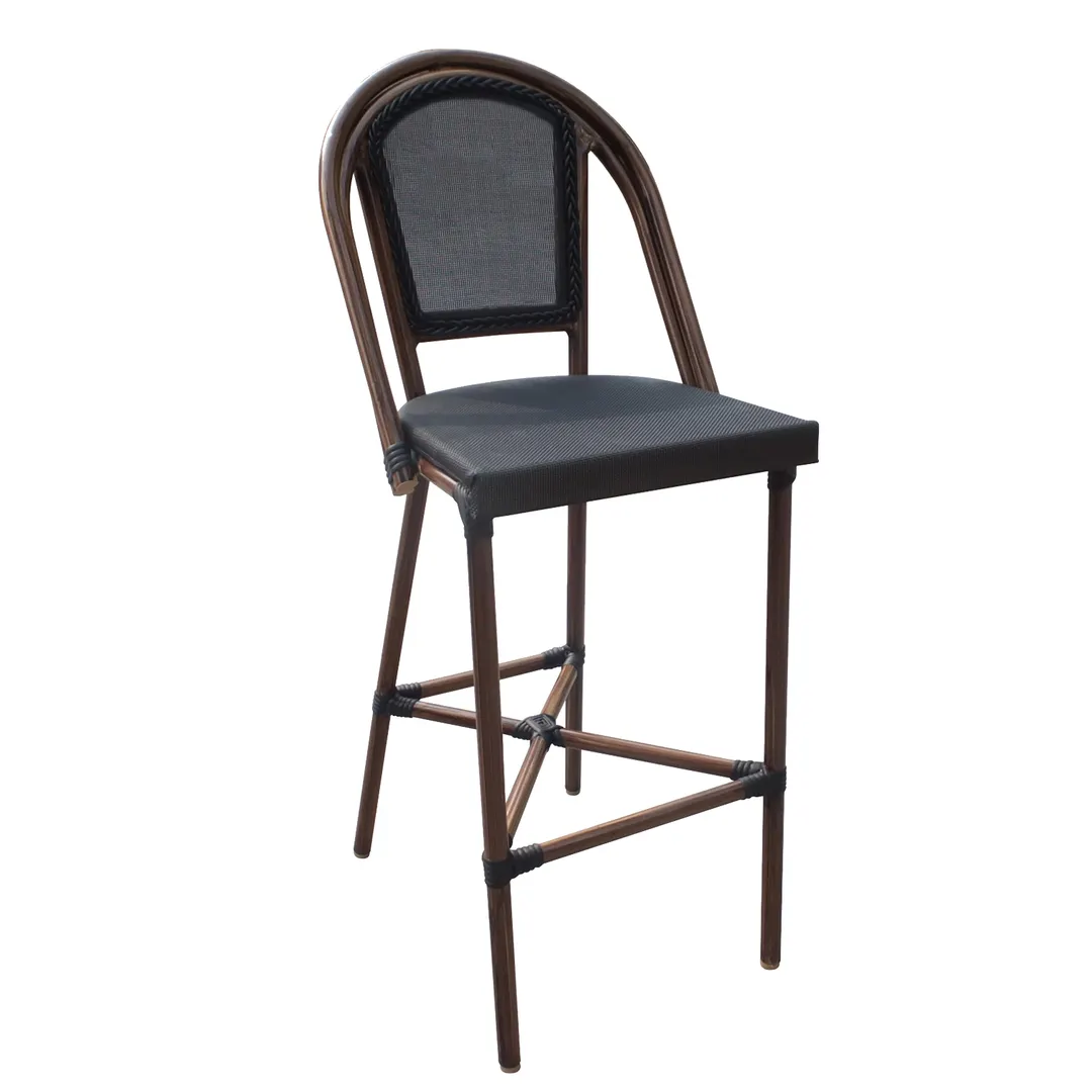 Plantation Prestige 2130300-0280 Antigua Stackable Bar Stool, Armless, Black Textilene Seat, Aluminum Frame