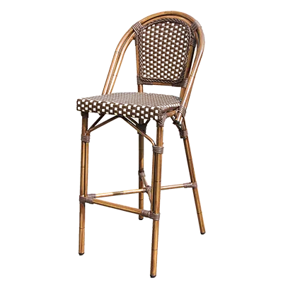 Plantation Prestige 2140300-0270 - Cayman Bar Stool, Stackable Armless, B/W Resin Seat & Back, Aluminum Frame