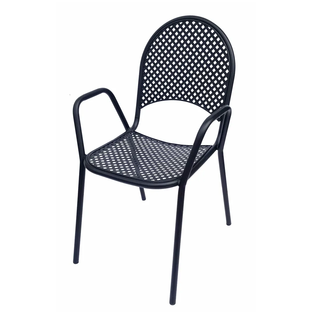 Plantation Prestige 2181100-04 - Outdoor Arm Chair, Charcoal, Steel Back & Seat, Tubular Frame, Mesh, Metal