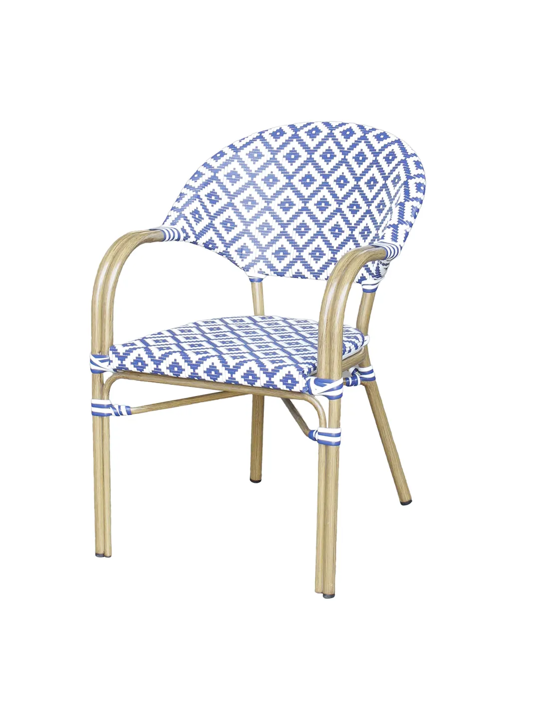 Plantation Prestige 2191100-0490 - Belize Arm Chair, Aluminum Frame, Blue/White Tapis Weave Seat, 24in Width