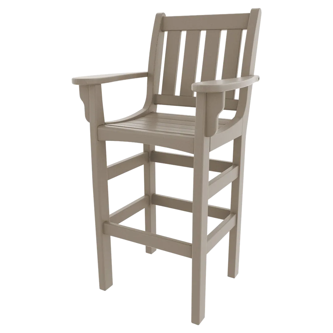 Plantation Prestige 3240320-01 STD - Outdoor Bar Stool with Arms, Plastic Seat & Back, Slat Back, Standard Finish, Commercial
