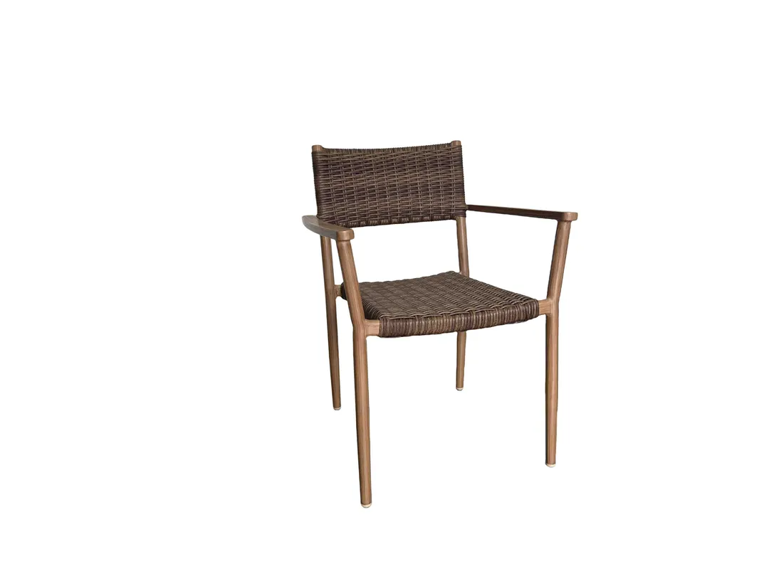 Plantation Prestige 8261100-0460 Bali Arm Chair, Stackable Seating, Pecan Weave Teak Back/Seat, Frame, Finish