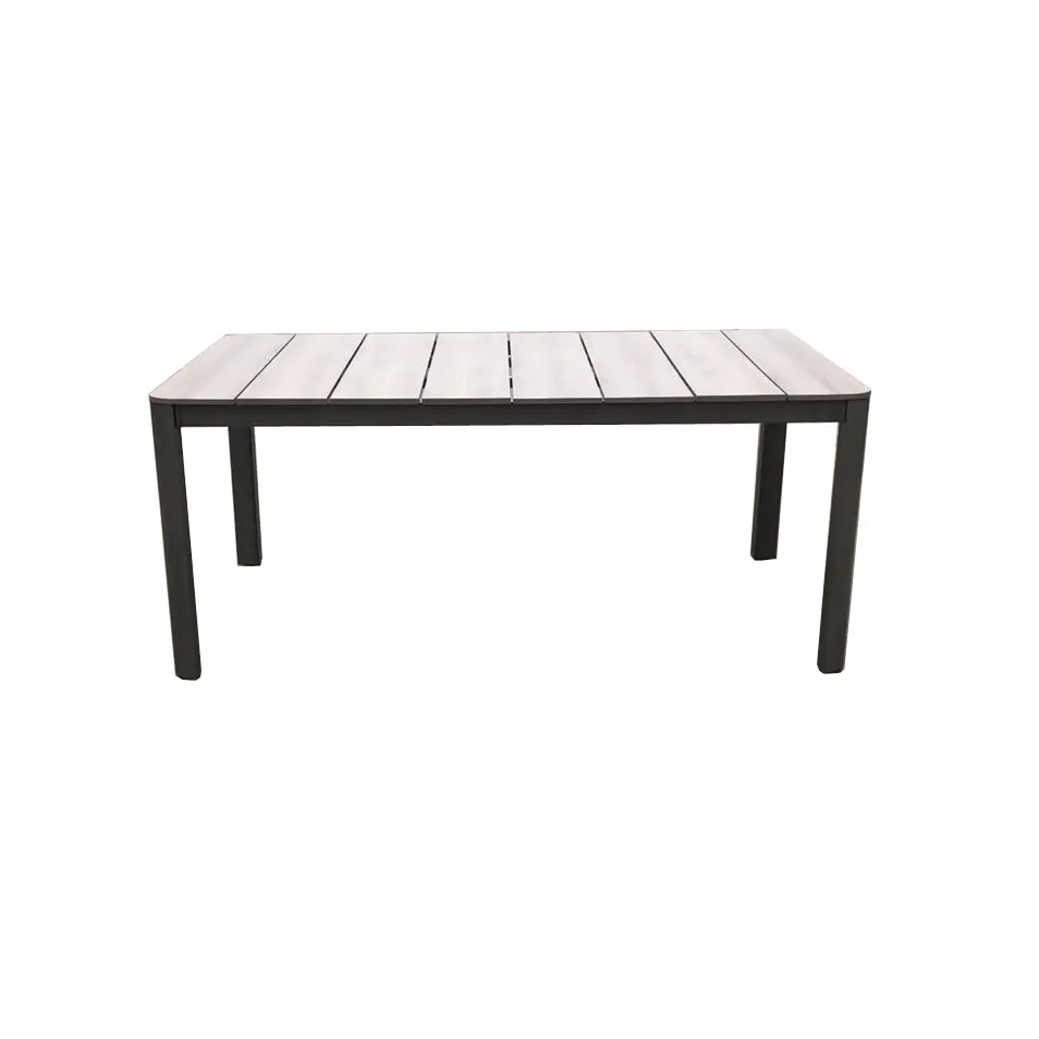 Plantation Prestige 8563970-0156 - Santa Cruz Outdoor Table, 70" W x 39" D x 29" H Rectangular Barnwood Faux Wood Top, Aluminum Frame