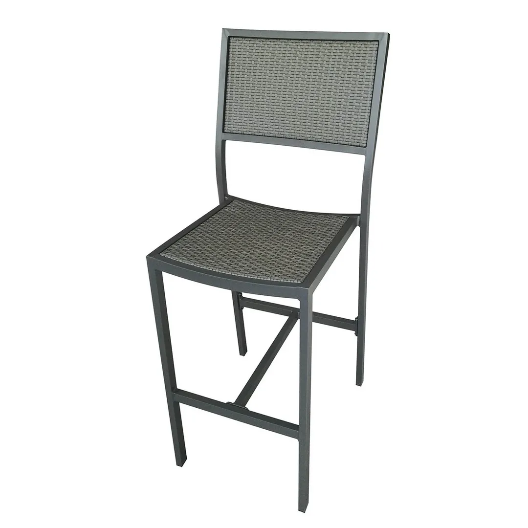 Plantation Prestige 8760300-0255 Stackable Bar Stool, Woven Back & Seat, Armless, Frame Gunmetal, Footrest