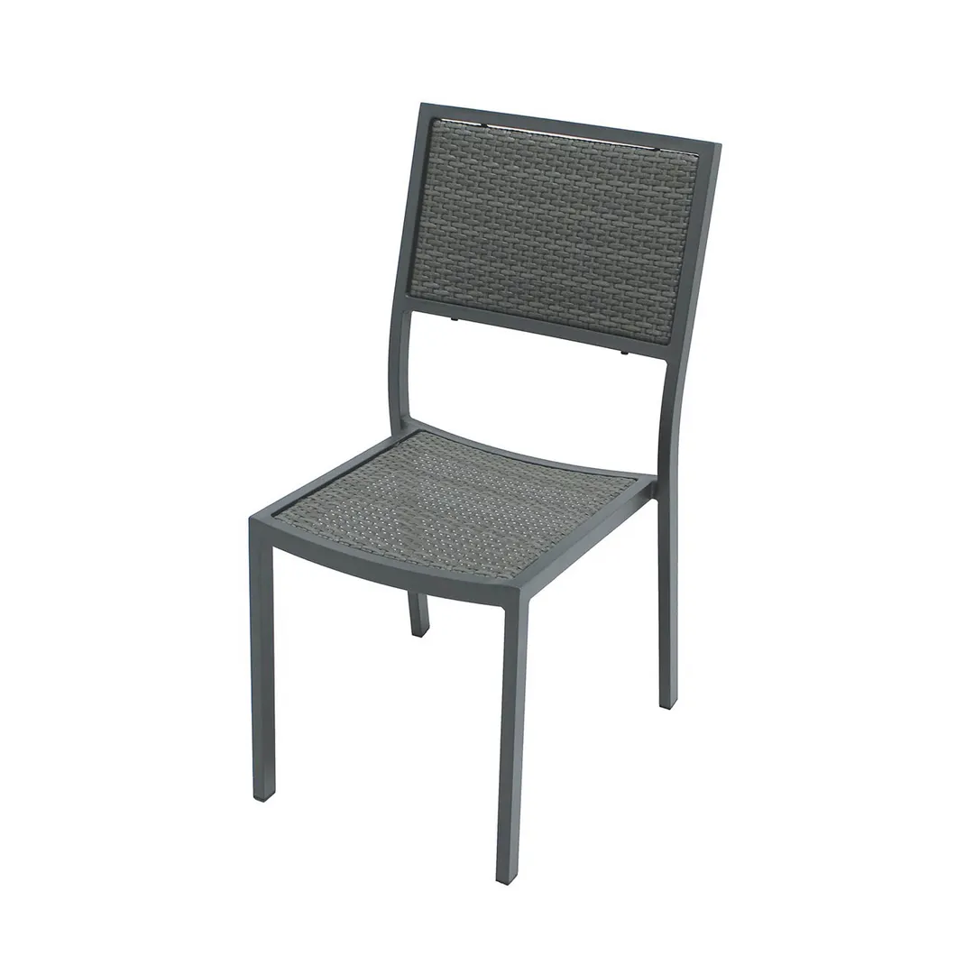 Plantation Prestige 8760700-0455 Stackable Side Chair, Gray Woven Back & Seat, Frame, Gunmetal Finish