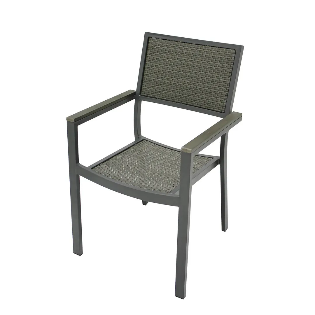 Plantation Prestige 8761100-0455 - Durango Stackable Arm Chair, Gray Mesh Back & Seat, Frame, Gunmetal Finish
