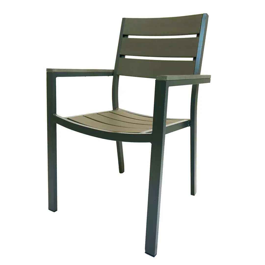 Plantation Prestige 8771100-04 - Stackable Outdoor Arm Chair, Faux Wood Ladder Back, Frame, 20in Height