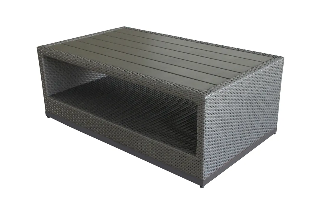 Plantation Prestige 8772746-0155 Low Table, Gray Faux Wood Top, Wicker, Metal Frame, 30" L x 30" W