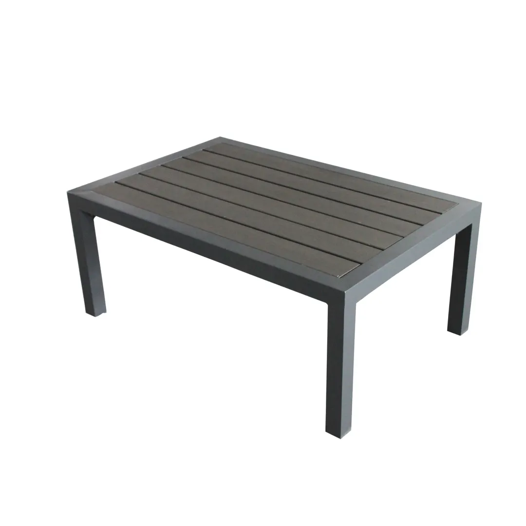 Plantation Prestige 8772747-01 Durango Coffee Table, Gray Wood Top, Tubular Aluminum Frame, Gunmetal, Low Table