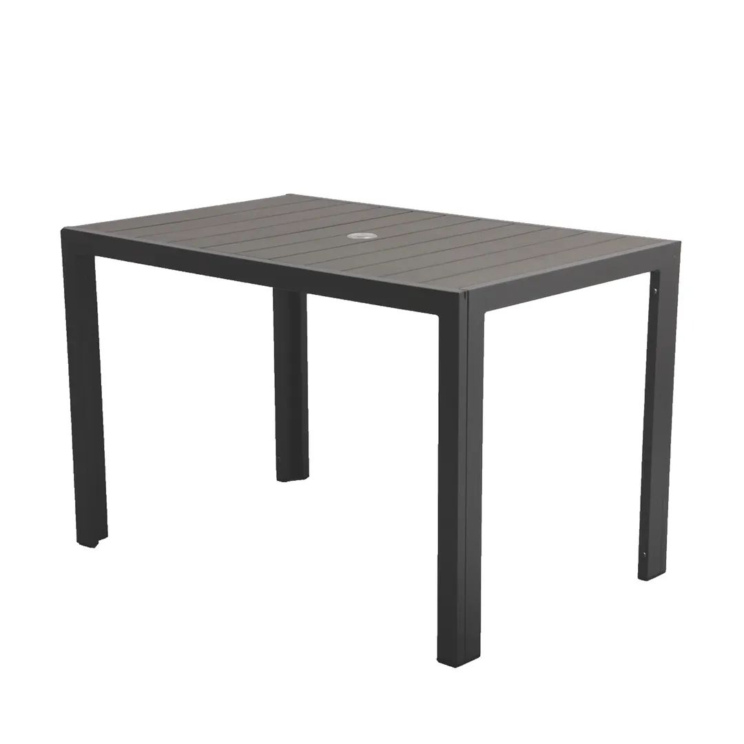 Plantation Prestige 8773053-01 Durango Rectangular Outdoor Table 30" x 53" 29" H Wood Top Umbrella Hole Aluminum Frame