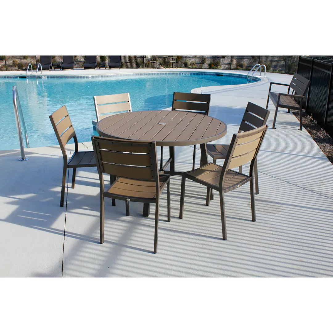 Plantation Prestige 8775000-01 Durango Table, 48-59" Dia, 29" H, Aluminum Frame, Wood Top, Umbrella Hole