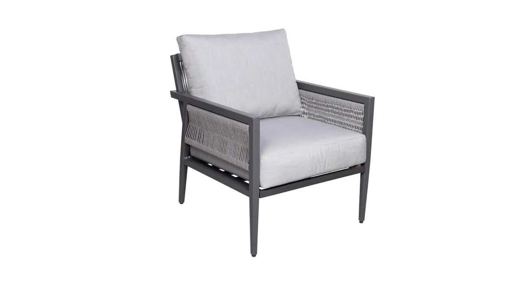 Plantation Prestige 8810600-015402 Acadia Lounge Chair, Grey Finish, Sunbrella #5402 Graite Cushions, 30in