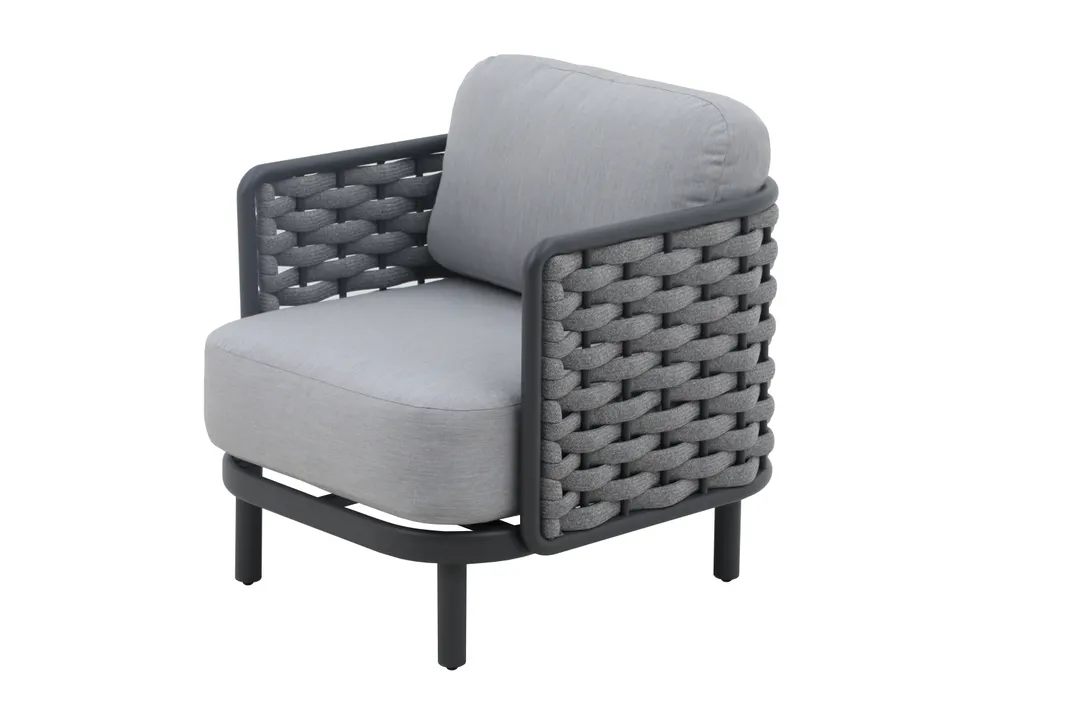 Plantation Prestige 8830600-015402 Coronado Lounge Chair, Frame, Grey 1" Woven Cording, Granite #5402 Seat/Back