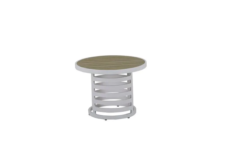 Plantation Prestige 8842400-0152 Durango End Table, 24" Round, White Frame, Honey Wood Slats, Commercial Patio