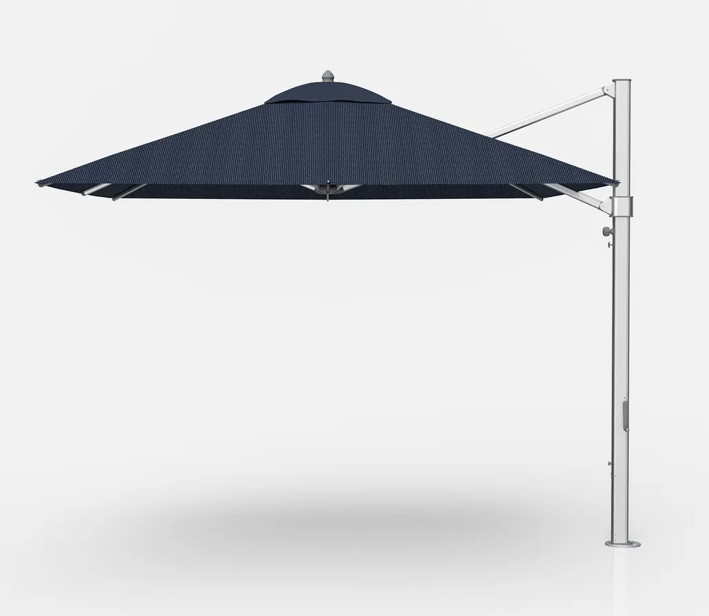 Plantation Prestige 9010F-01 GRC Cantilever Patio Umbrella, 10' Square Top, Fiberglass Ribs, Matte Silver 2.75" x 4" Mast, 360° Rotation, Crank Lift, Infinity Tilt, Stainless Steel Hardware, Grade C Fabric