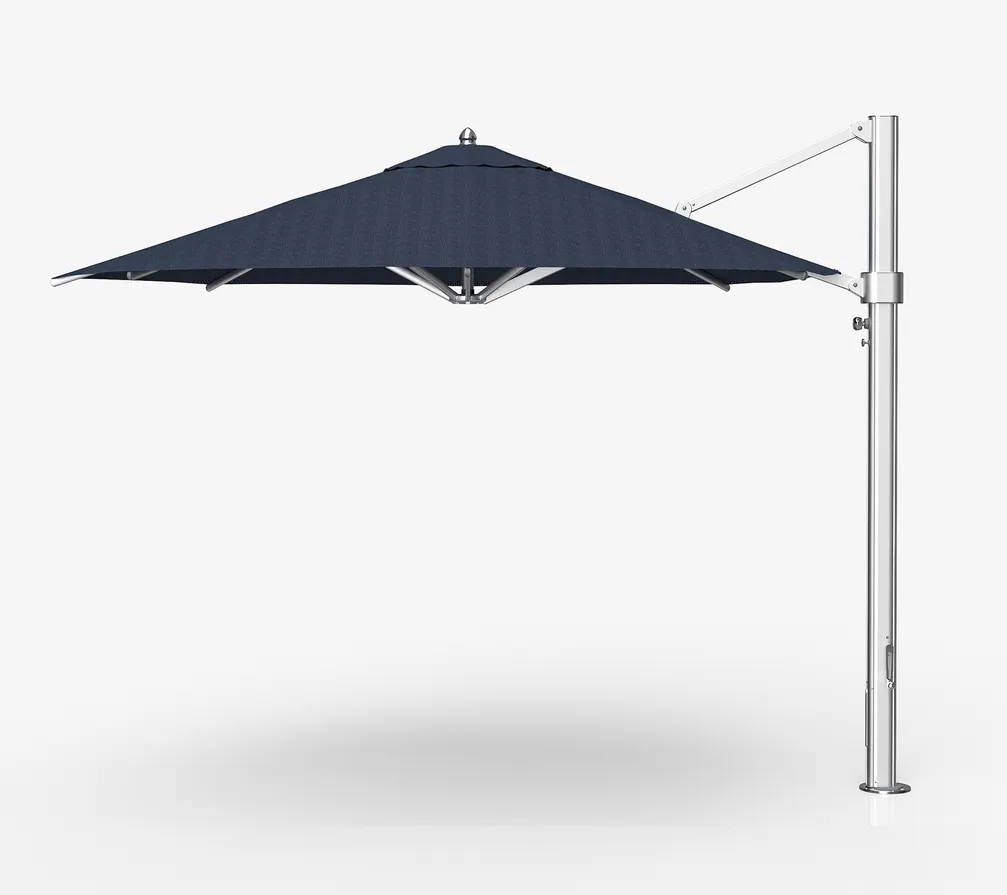 Plantation Prestige 9011-01 GRC Commercial Cantilever Patio Umbrella, 11 ft Octagon Top, Aluminum Ribs, Matte Silver 3.3"x5" Mast, 360° Rotation, Stainless Steel Crank Lift and Infinity Tilt, Grade C Fabric