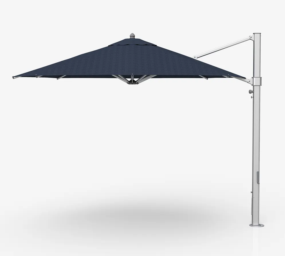 Plantation Prestige 9019-01 GRC Cantilever Umbrella, 11 ft Octagon Top, Matte Silver 2.75" x 4" Mast, 360° Rotation, Tilt, Grade C Fabric