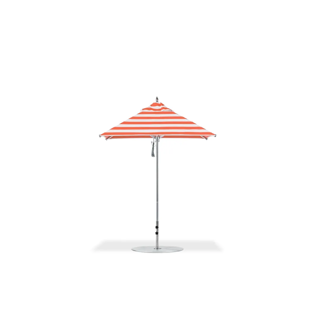 Plantation Prestige Commercial Furniture 9115-01 GRB Geneva Market Umbrella, 6.5 ft Square Top, All‑Aluminum Construction, Polished Silver 1½" Pole with Pulley System and Locking Pin, Grade B Fabric