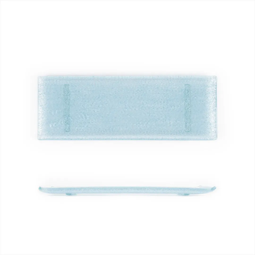 Turgla 01-017-35BBL Rectangular Glass Serving Tray, 13.75" x 5" x 0.5" Elegant Blue
