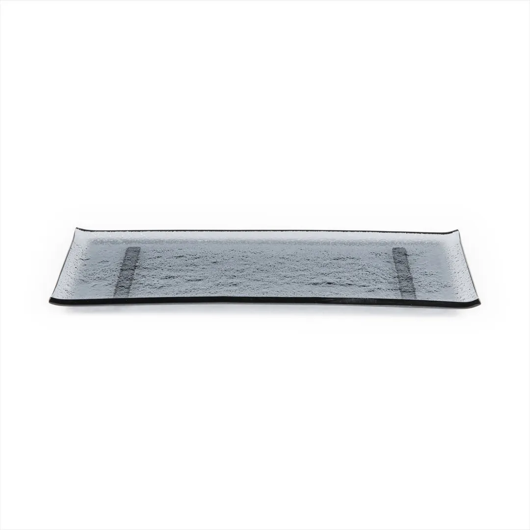 Turgla 01-017-35CHR Rectangular Serving & Display Tray, 13.75" x 5" x 0.5" Glass, Charcoal Finish