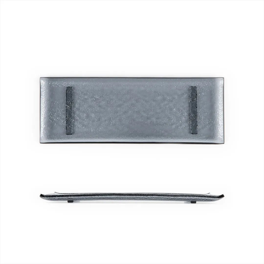 Turgla 01-017-35CHR Rectangular Serving & Display Tray, 13.75" x 5" x 0.5" Glass, Charcoal Finish