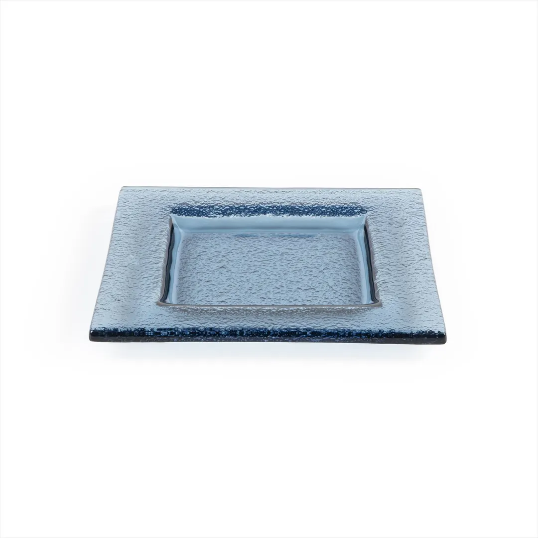 Turgla 02-031-15TBLU Square Glass Dinner Plate, 6" x 6", Transparent Blue, Fusion Collection