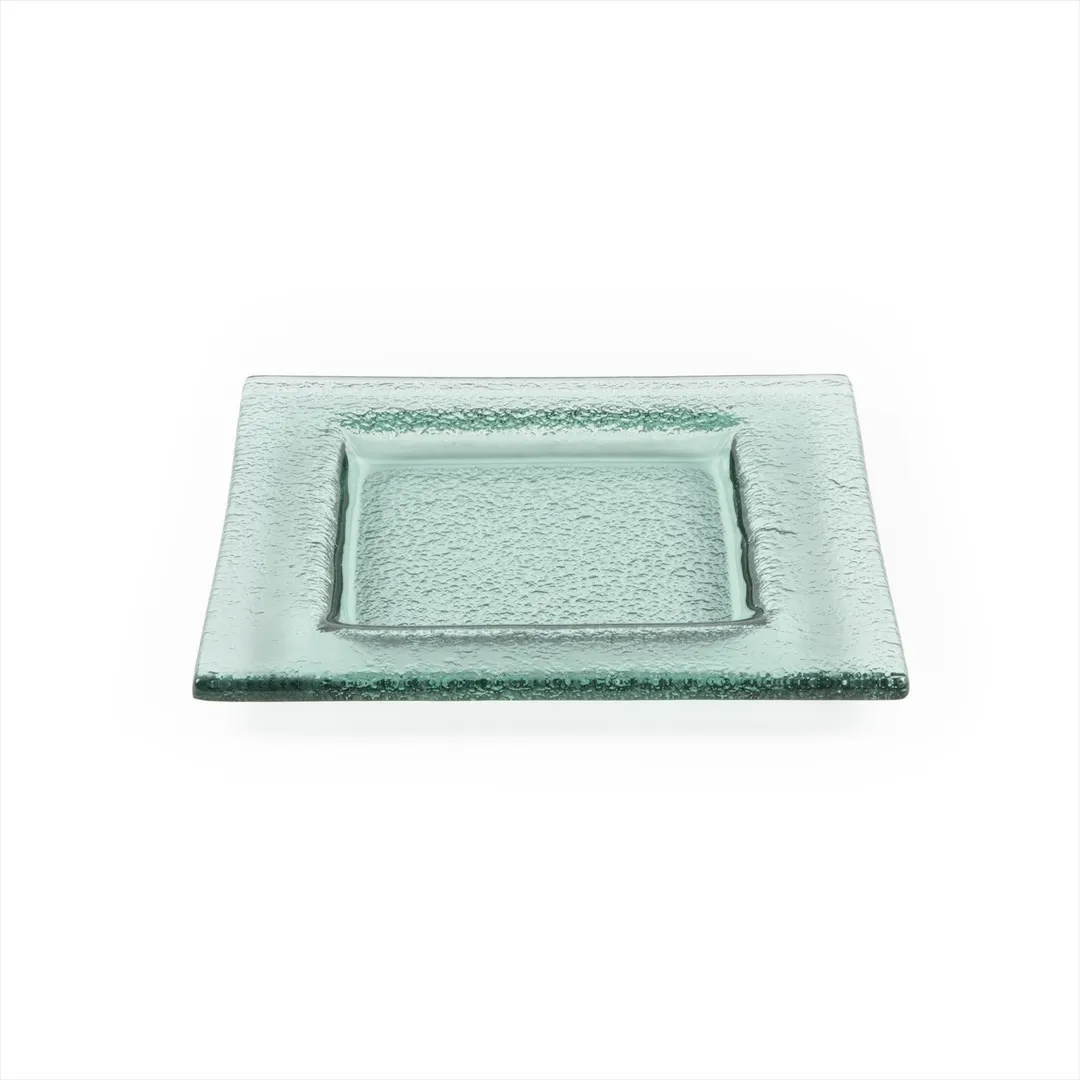 Turgla 02-031-15TGRN Square Glass Dinner Plate, 6" x 6", Transparent Green, Fusion Collection