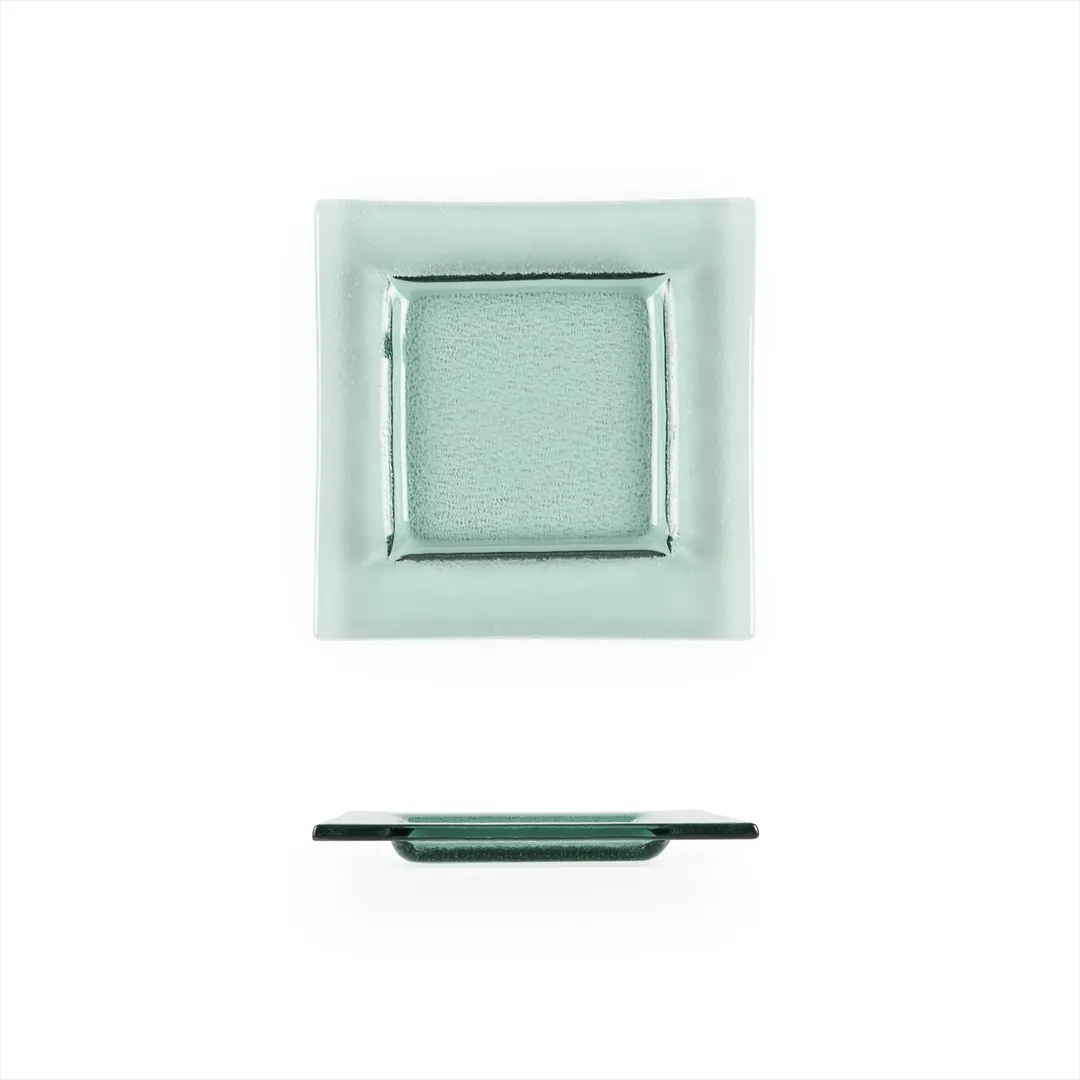 Turgla 02-031-15TGRN Square Glass Dinner Plate, 6" x 6", Transparent Green, Fusion Collection