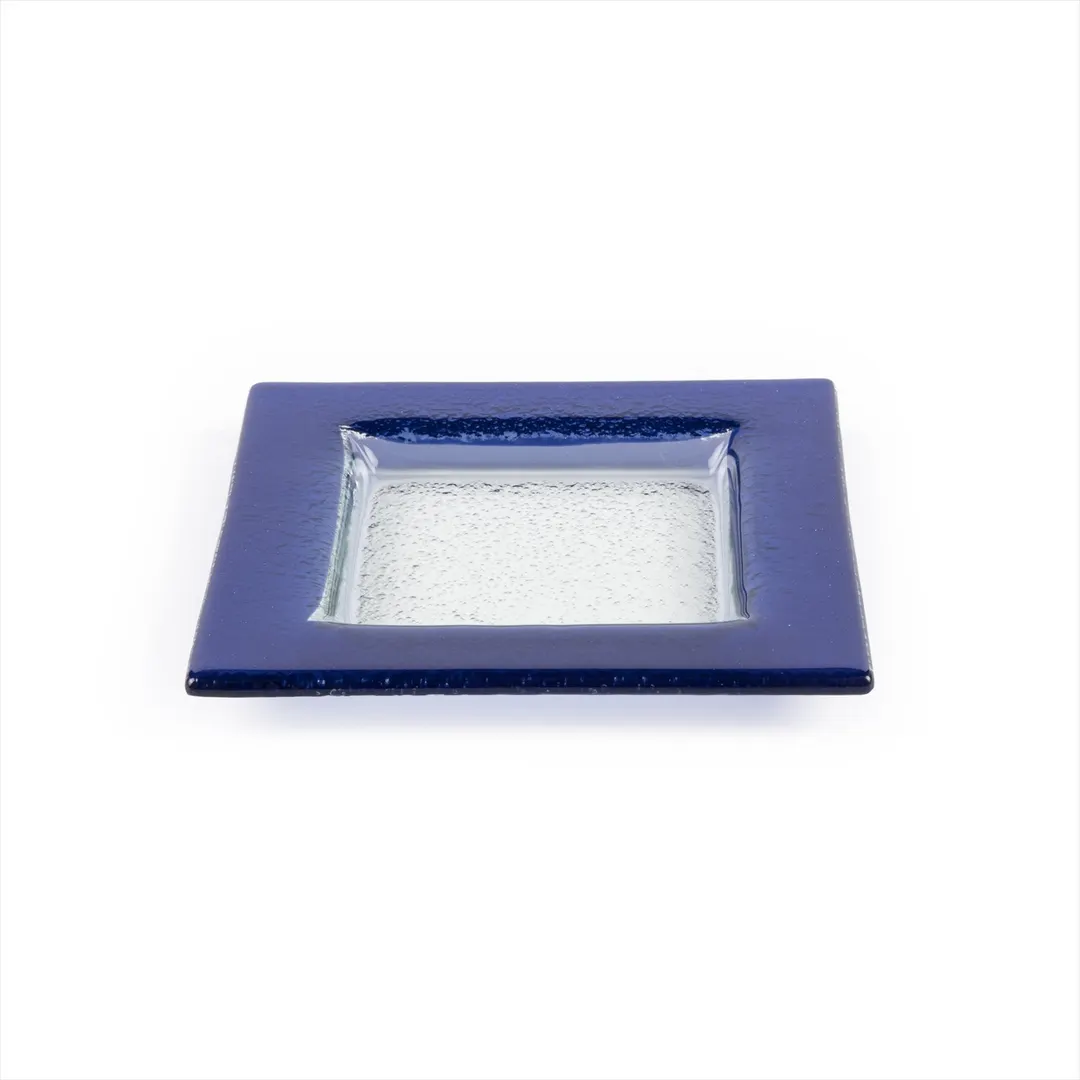 Turgla 02-032-15CBLCLR - Square Glass Plate, 6" x 6", Blue Fusion Finish, Premium Glass
