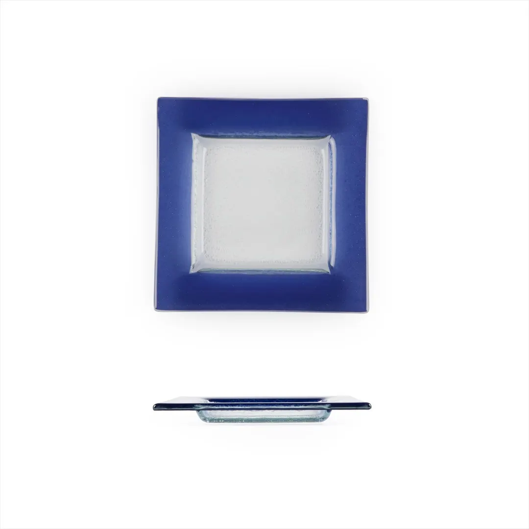 Turgla 02-032-15CBLCLR - Square Glass Plate, 6" x 6", Blue Fusion Finish, Premium Glass