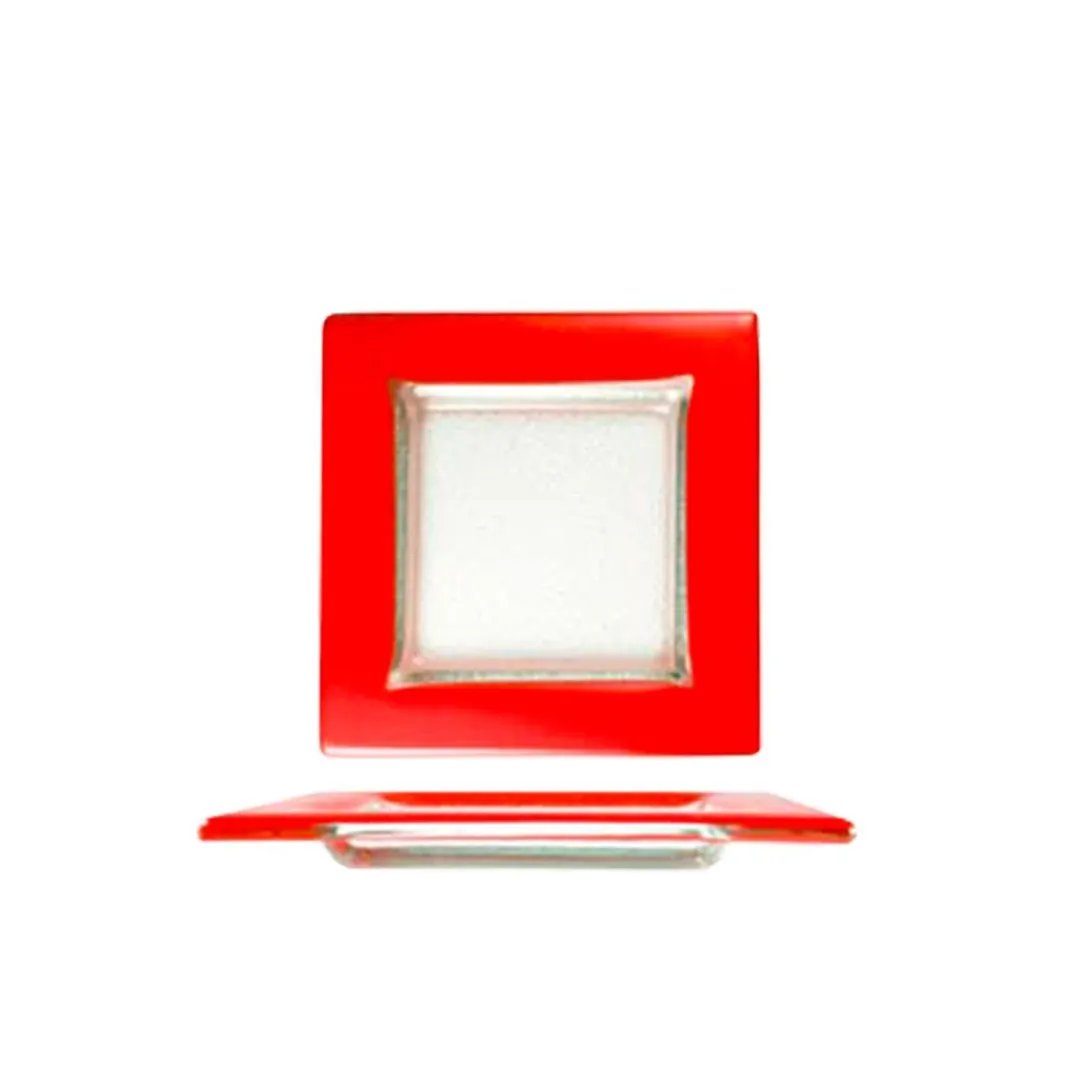 Turgla 02-032-15REDCLR - Square Glass Dinner Plate, 6" x 6", Red Fusion Glass, Premium Tableware - 1/Each