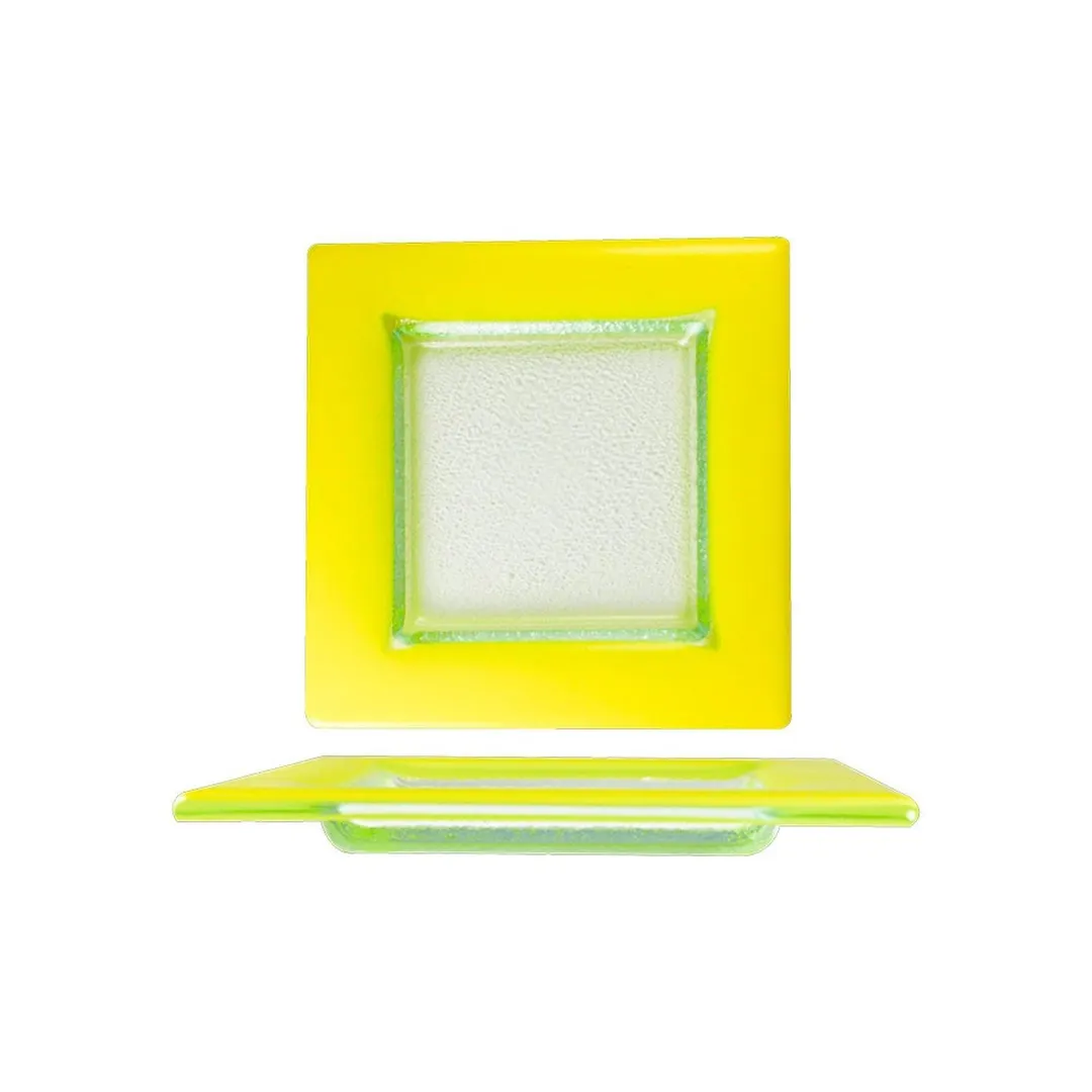 Turgla 02-032-15YLWCLR Fusion Square Glass Plate, 6" x 6", Yellow Color, Durable Glass Dinnerware