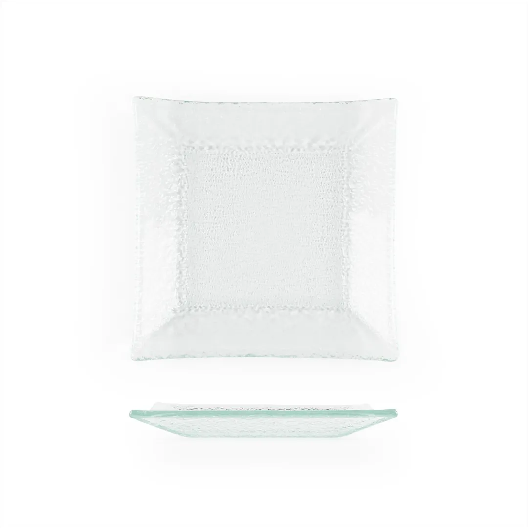 Turgla 02-351-16CLR - Square Clear Glass Plate, 6.25" x 6" Dinnerware, Fusion, Transparent