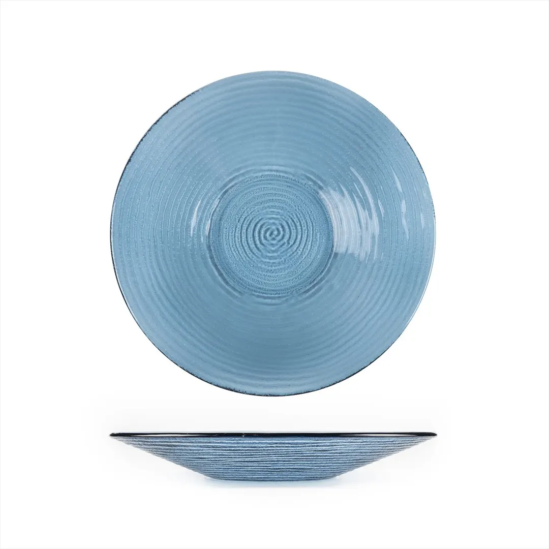 Turgla 04-316-35TBLU - 13.75" Diameter x 2" Height 58oz Round Transparent Blue Glass Serving Bowl
