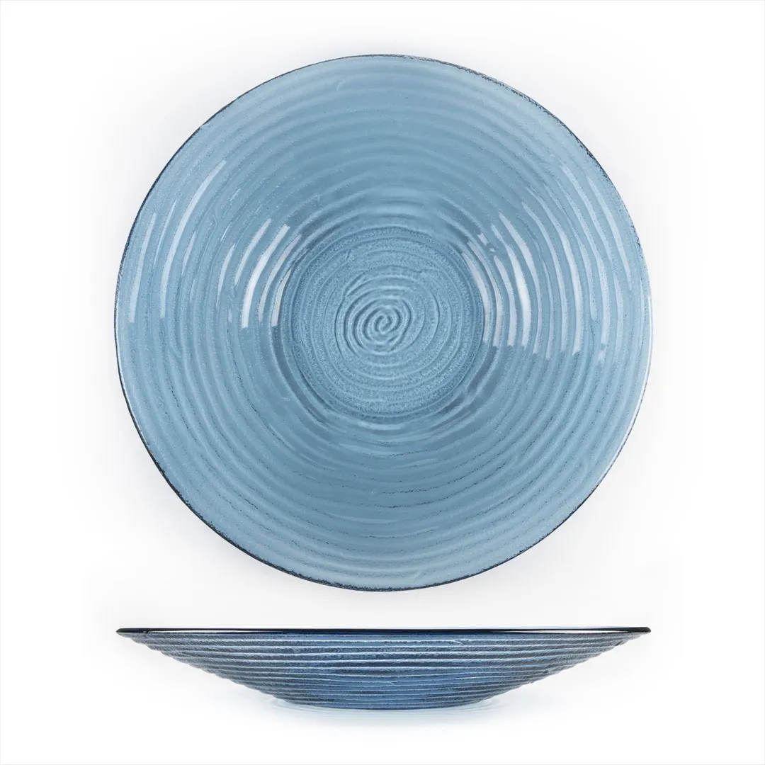 Turgla 04-316-45TBLU - 17.75" Round Glass Serving Bowl, 4.5 Qt (97 Oz) Blue Finish