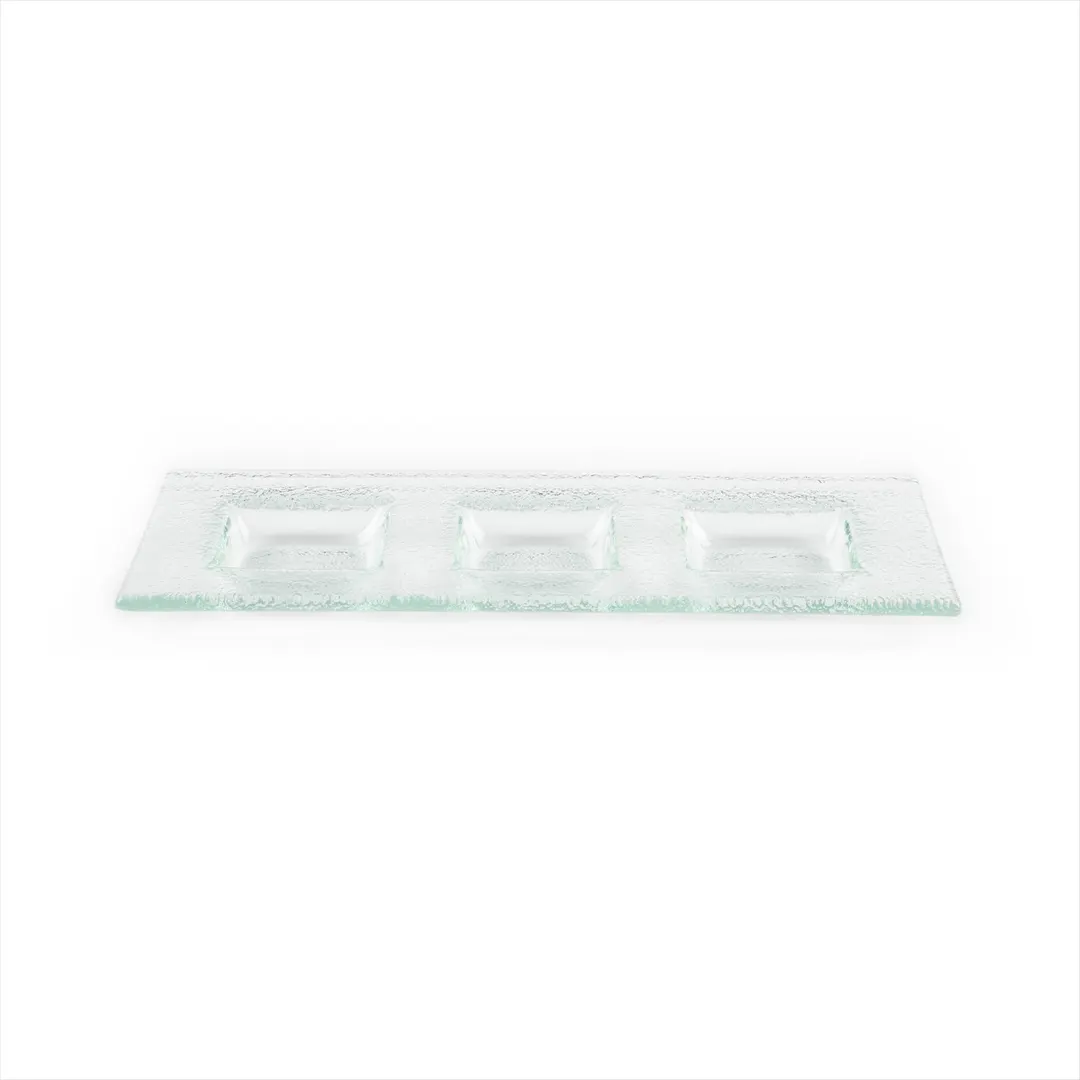 Turgla 06-016-31CLR - Clear Glass Rectangular Plate, 12.25" x 4", Three‑Compartment Fusion Dinnerware