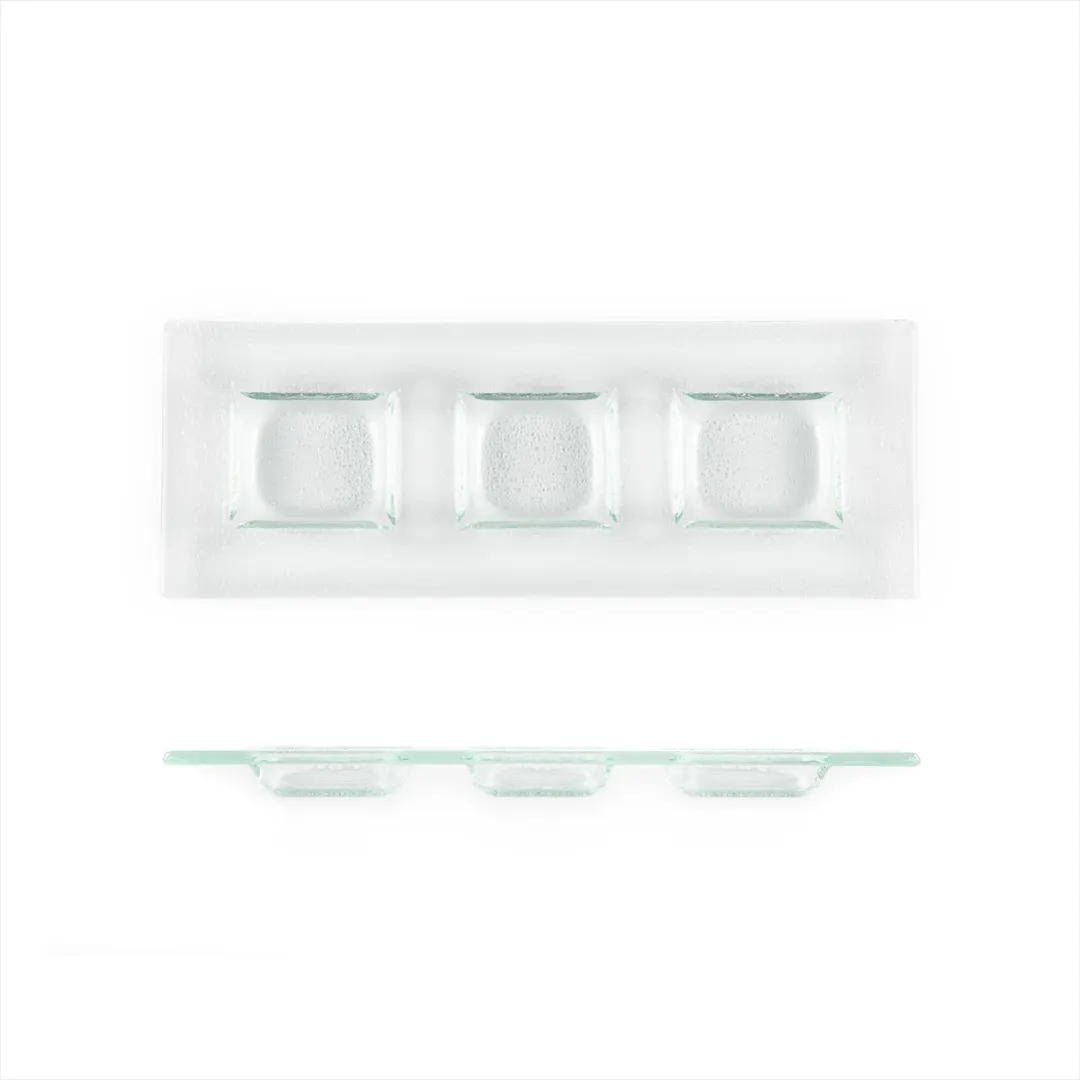 Turgla 06-016-31CLR - Clear Glass Rectangular Plate, 12.25" x 4", Three‑Compartment Fusion Dinnerware