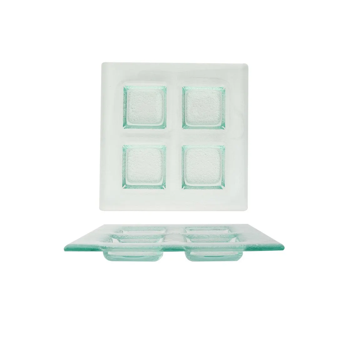 Turgla 06-017-20CLR Fusion Sectional Square Plate, 8" x 8" Clear Glass, Four Compartments, 7" Size