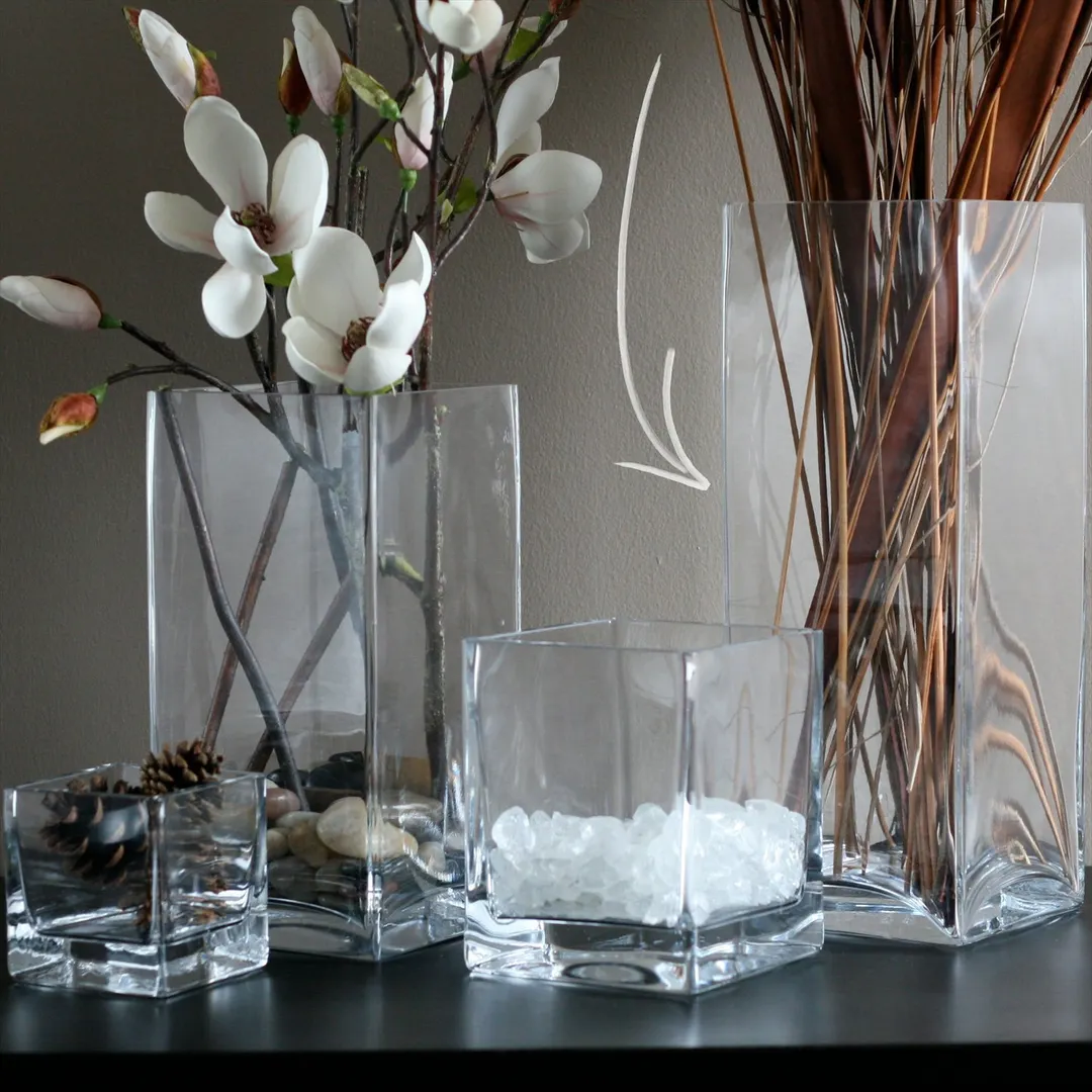 Turgla 17515 Clear Glass Bud Vase, Square 6"x6"x16", Straight Style Decorative Senses