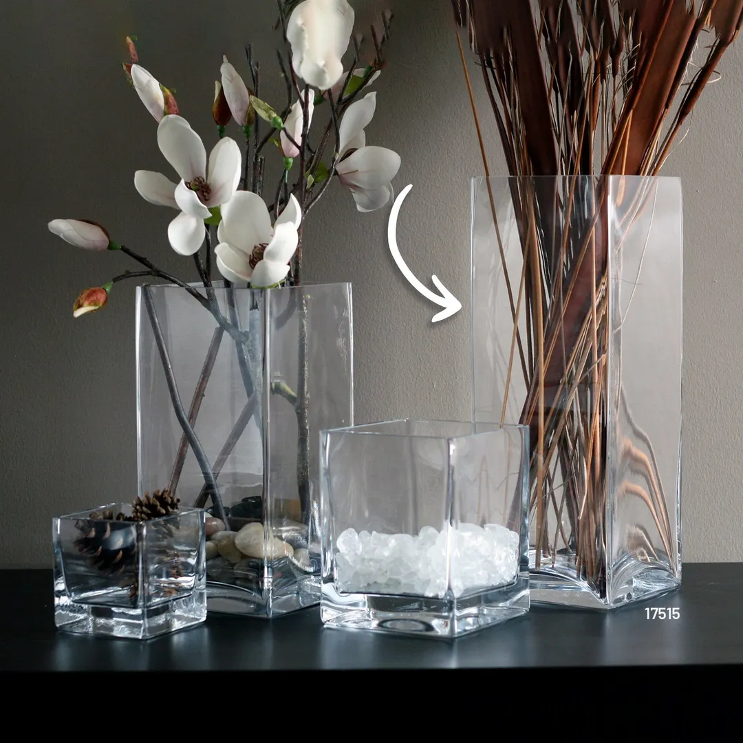 Turgla 17515 Clear Glass Bud Vase, Square 6"x6"x16", Straight Style Decorative Senses
