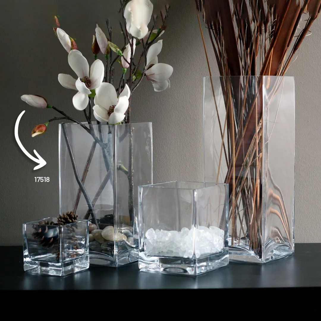 Turgla 17518 - Clear Glass Square Bud Vase, 6" W x 6" D x 12" H, Straight Style, Decorative