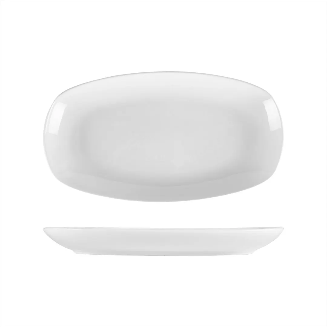 Turgla KO34KY00 Oval Platter, 13.5" W x 7.5" D x 1.5" H, White Porcelain, Rolled Edge Coupe Rim