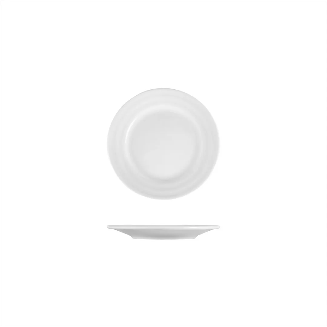 Turgla LIZ16DU00 - Lizbon Round China Plate, 6.25" Diameter, White Porcelain, Rolled Wide Rim