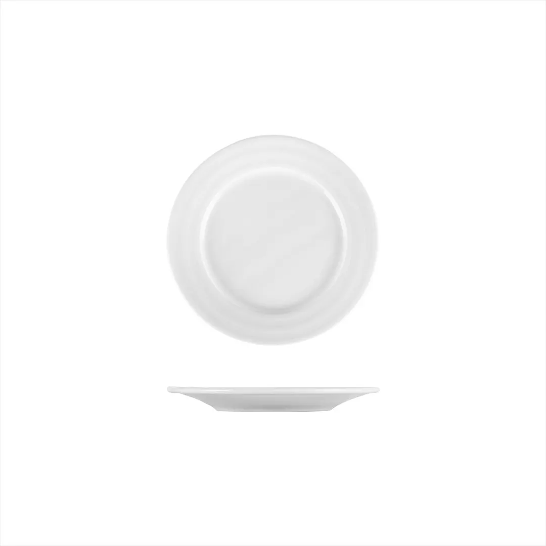 Turgla LIZ18DU00 - 7" Round White Porcelain Plate, Rolled Edge, Wide Rim, China Tableware