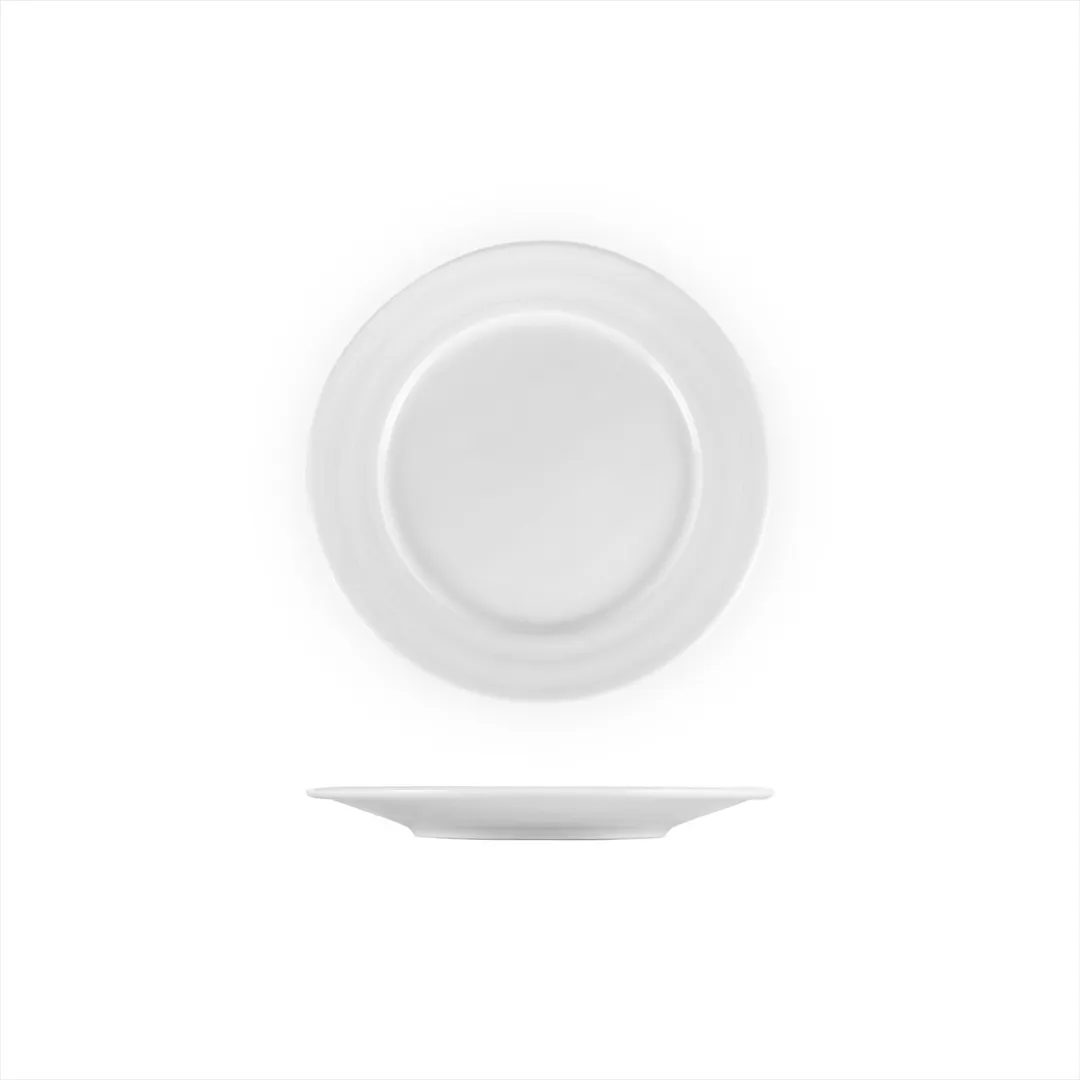 Turgla LIZ20DU00 - Lizbon 7.75" Round White Porcelain Plate with Rolled Edge and Wide Rim