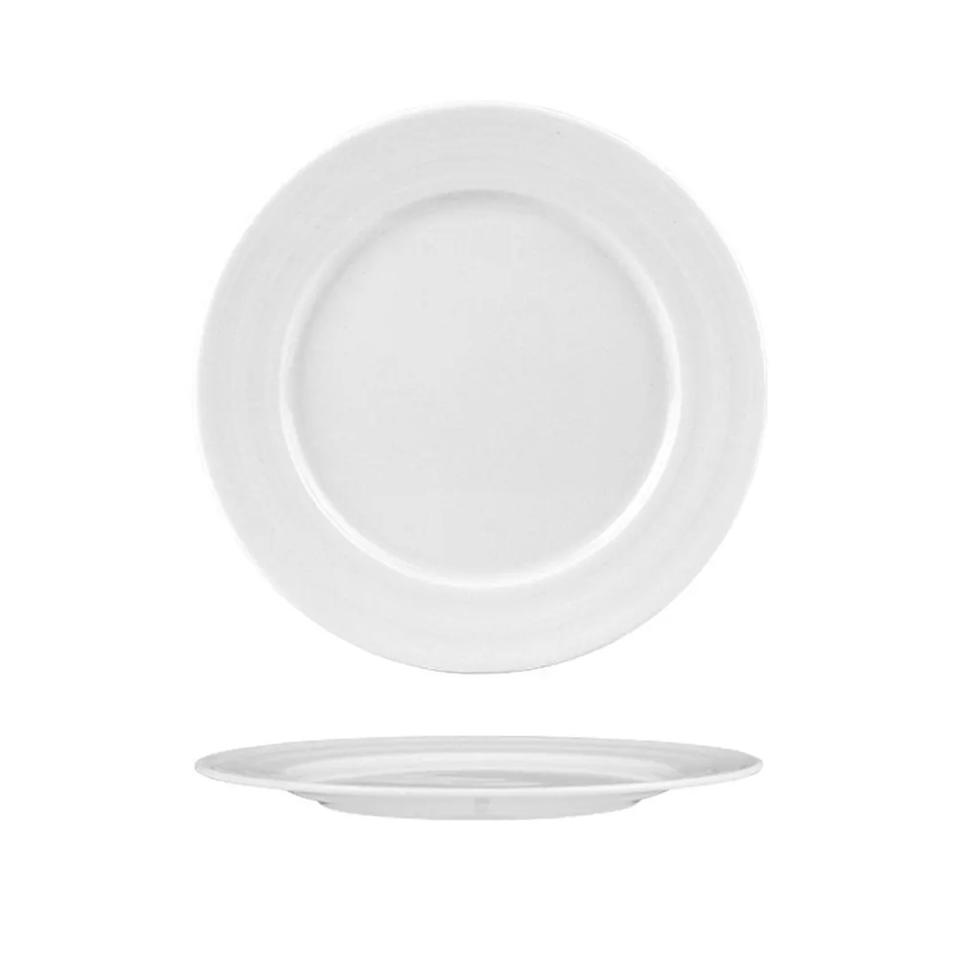 Turgla LIZ27DU00 - 10.5" Round White Porcelain Dinner Plate, Rolled Edge, Wide Rim