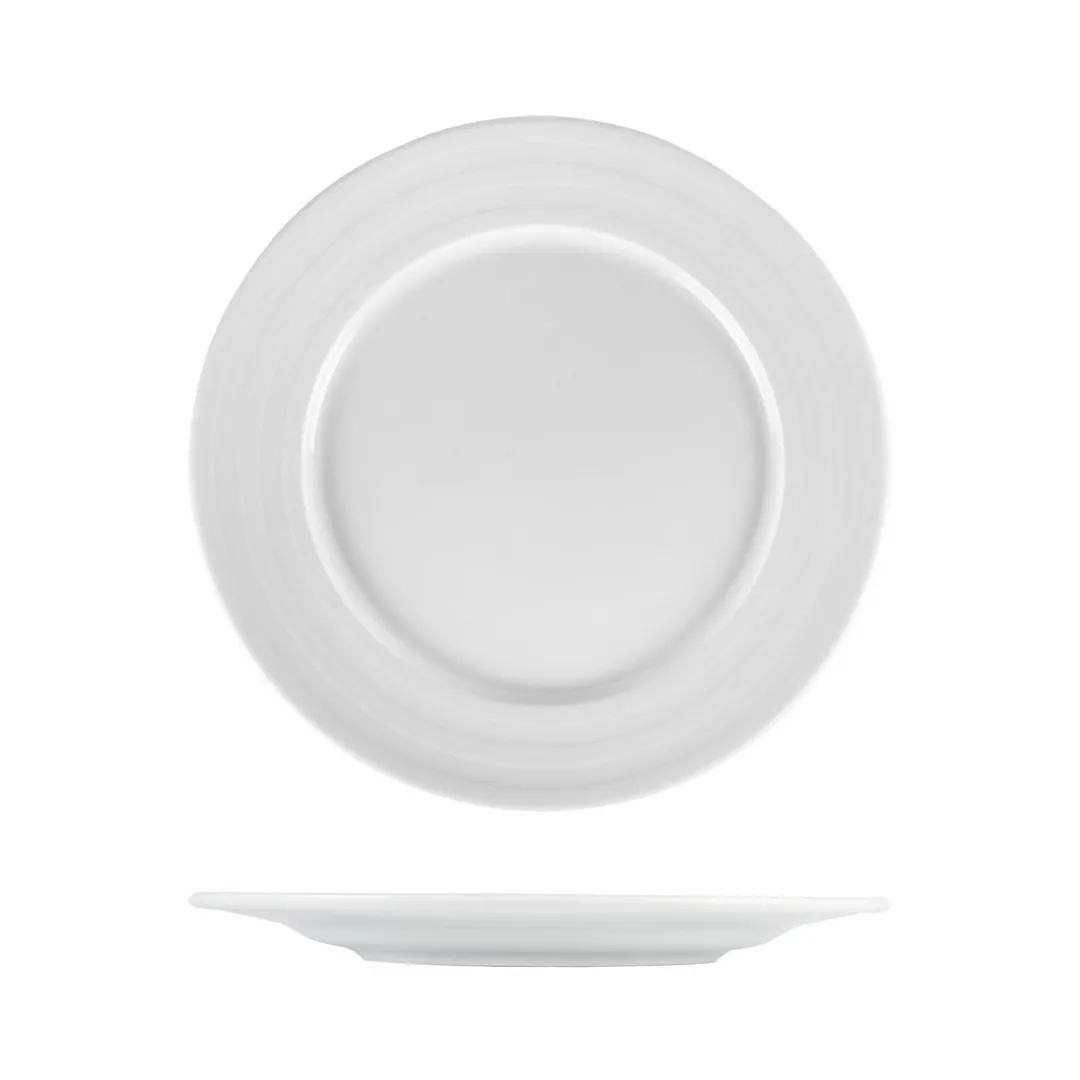 Turgla LIZ30DU00 - 11.75" Round White Porcelain Plate with Rolled Edge and Wide Rim, China Style