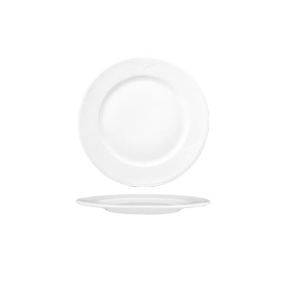 Turgla STR28DU00 Saturn Plate - 11" Round White Porcelain Dinner Plate with Rolled Edge and Wide Rim